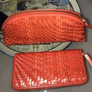 Cole Haan Red Woven Wallet and Pouch Set